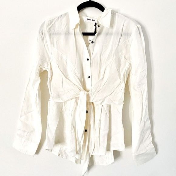 Line & Dot Knot Tie Front Blouse - Picture 1 of 3